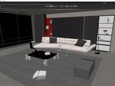 Modern Luxury Living Space with Open Kitchen 3D model