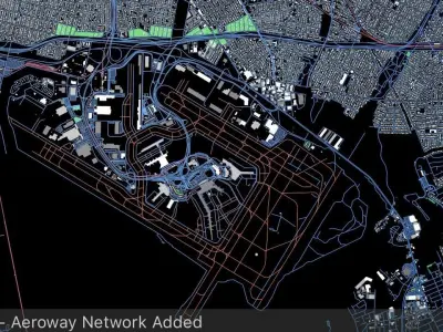New York JFK Airport Roads Buildings and Public Transport Lines 3D model
