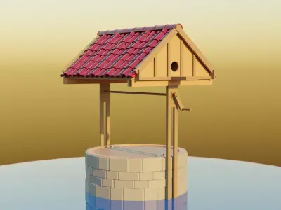 Well LowPoly 3D Model water with roof Free 3D model