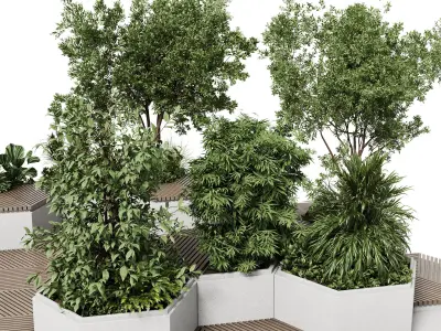 Urban Environment  Urban Furniture Green Benches Low-poly 3D model