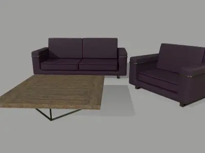 Chair Set two sofas and coffee table Low-poly 3D model