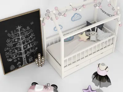 Bed - house with accessories for children 3D model