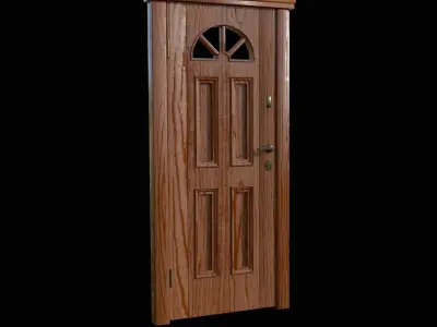 Door new wood PBR texture Low-poly 3D model