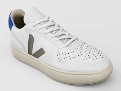 Casual Sneaker Leather Veja Style - White Blue Green Low-poly 3D model