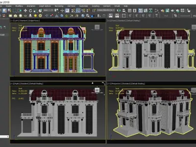 Classic Mansion Villa 01 White and Gold Low-poly 3D model