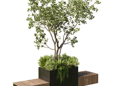 Green Benches Urban Environment Urban Furniture 3D model