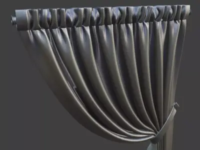 Luxury Silk Curtain with Tieback 3D model