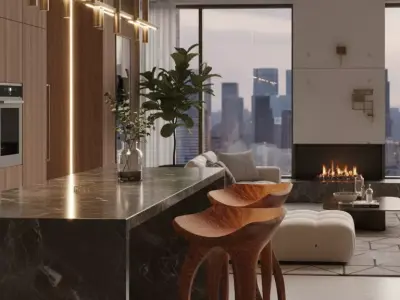 Organic Wood Stool Sculptural Barstool Curved Legs 3D Low-poly 3D model