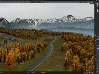 Scenic Autumn Roads through Mountain Valleys Low-poly 3D model