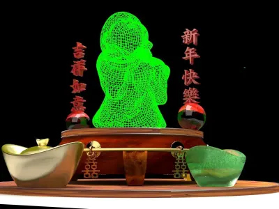 Chinese gold ingot with monk kid 3D model