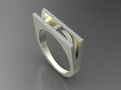 alphabet jewelry ring diamond letter H 3D print model