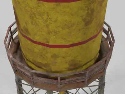 Yellow rusty water tower for game Low-poly 3D model