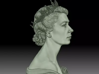 Queen Elizabeth II coin portrait 3D print model