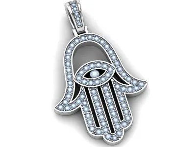 Hamsa Pendant Necklace with Diamonds Printable 3D Model 3D print model