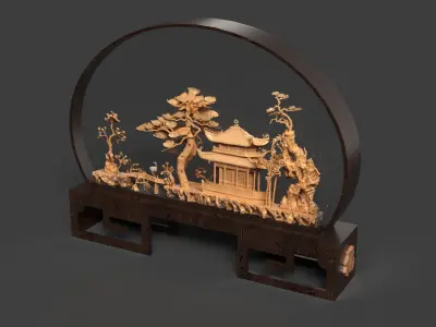Chinese carved cork display stand  Low-poly 3D model
