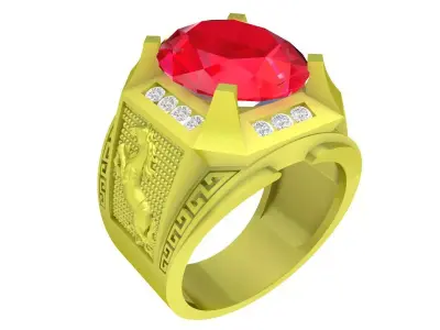 Luxury Oval Ruby Signet Ring with Geometric Details for M  4106 3D print model