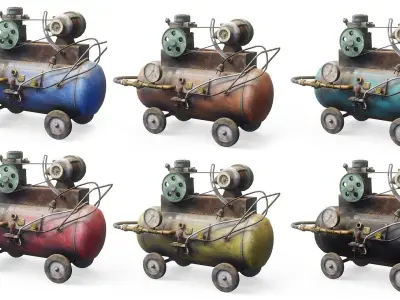 Air compressor DIY tool 6 colors old used handmade da1 Low-poly 3D model