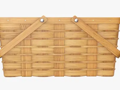 Wicker basket picnic with handles medium brown 3D model