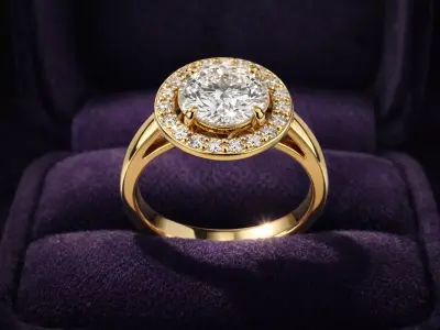 Round Halo Split Shank Engagement Ring 3D Printable CAD 3D print model