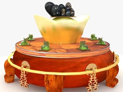 Chinese gold ingot with stone face  3D model