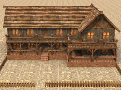 Textured medieval village house Low-poly 3D model