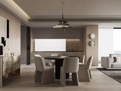 Modern living room dining room interior scenes  3D model