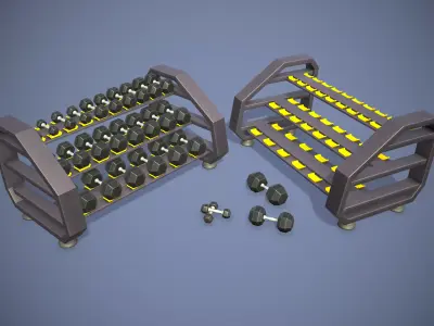 Lowpoly Dumbbell Rack Set - Sport Pack  Low-poly 3D model