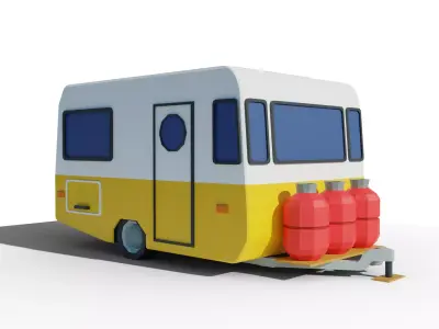 Caravan camper trailer with propane tanks Low-poly 3D model