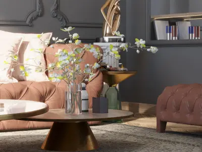 Modern Classic living room Design Interior Low-poly 3D model Low-poly 3D model
