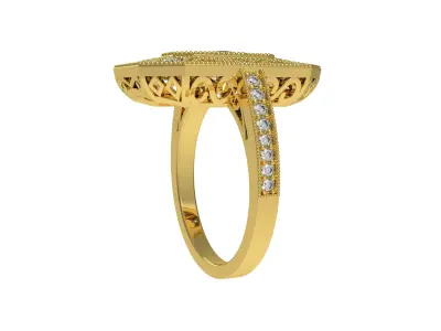 Round Diamond Emerald Shape Art Deco Ring 3D print model