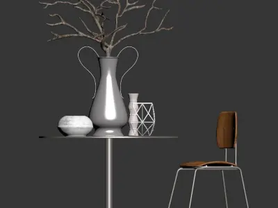 Contemporary Table Set with Props 01 Low-poly 3D model