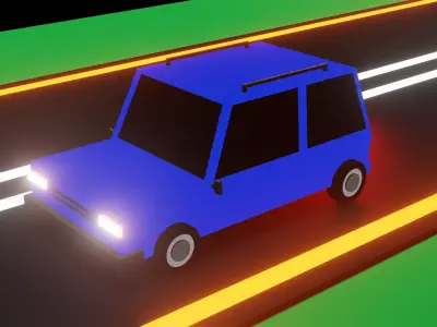 Low poly car driving on road Free low-poly 3D model