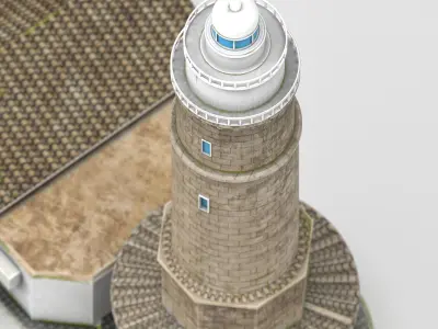 Classic Lighthouse with Keepers House Low-poly 3D model