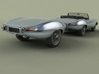 Jaguar E-Type Roadster with trailer 3D model