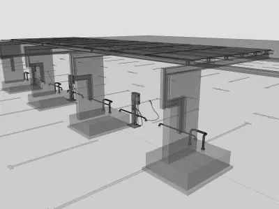 Concrete Column Solar Carport L Type for 6 Cars 3D model