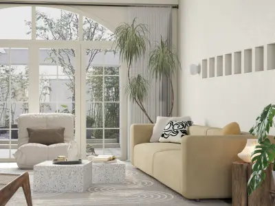 Mid Century interior scene 3D model 3D model