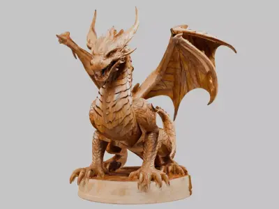 Ancient Wooden Dragon Sculpture 3D Model  Low-poly 3D model