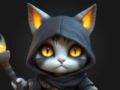 A Chibi Style Female Cat 3D Model Features Low-poly 3D model