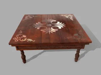 Table wooden with ornate design Low-poly 3D model