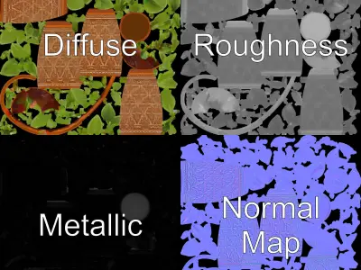 Decorative Plant in Ornate Pot Model Pack Low-poly 3D model