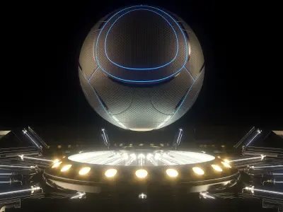 Futuristic Soccer Ball and Stage 3D model