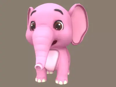 Rigged Pink Elephant Stylized  Low-poly 3D model
