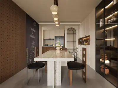 Luxury living room dining room interior scenes  3D model 3D model