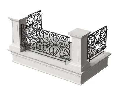 Classic Marble Balcony with Wrought Iron Railings 2 3D model