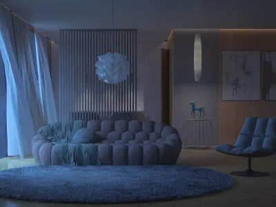 Nigth living room at night Free 3D model