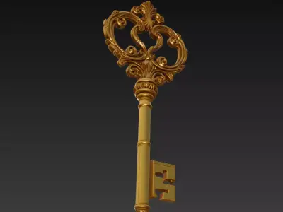 Golden Ornate Key - Royal Relic 3D Model 3D print model