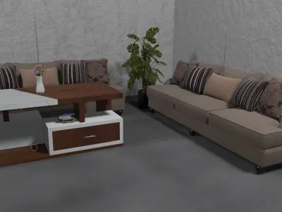 Modern and Elegant Living Room with Furnitures  3D model