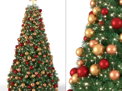Christmas Tree 9 feet with Balls and Lights 3D model