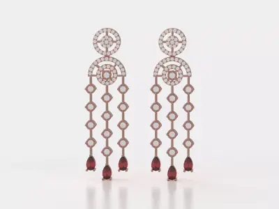 long stud earrings with round and pear gemstones 3D print model