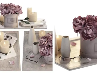 Bouquet of peonies in a hat box 3D model